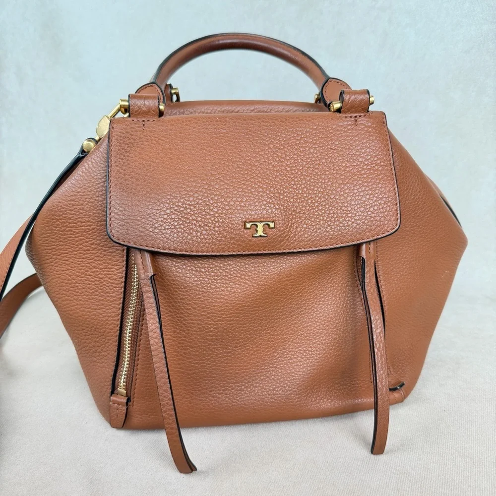 Tory Burch Brown Leather Half-Moon Top Handle Satchel Crossbody Bag - Picture 1 of 15